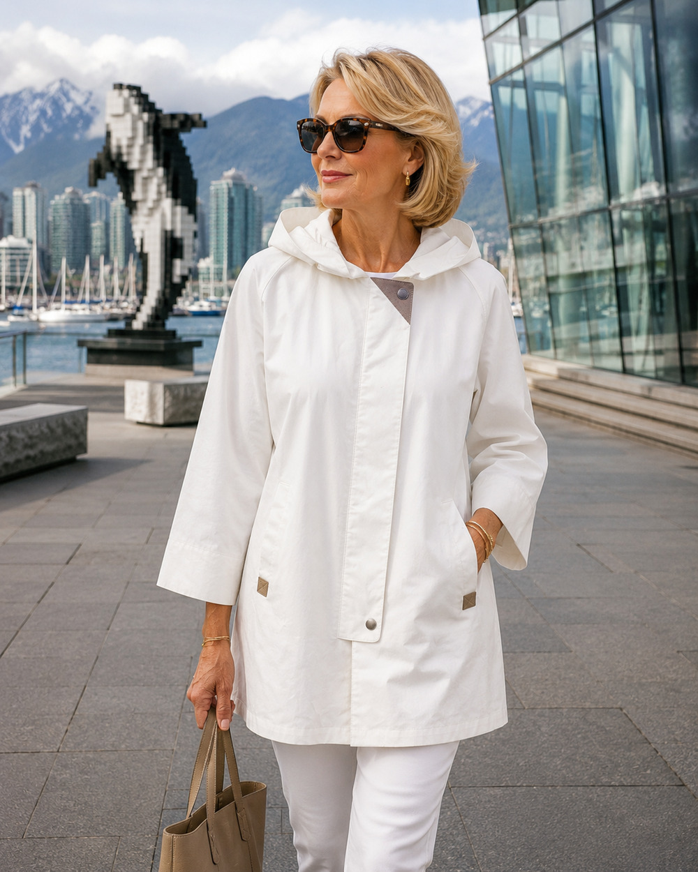 NWT Nikki Jones Montreal Size L White Hooded Utility Jacket Travel Coat Canada